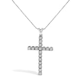 .925 Sterling Silver 1/4 Cttw Diamond Miracle Set Cross Unisex Pendant Necklace 18" (I-J Color, I3 Clarity)